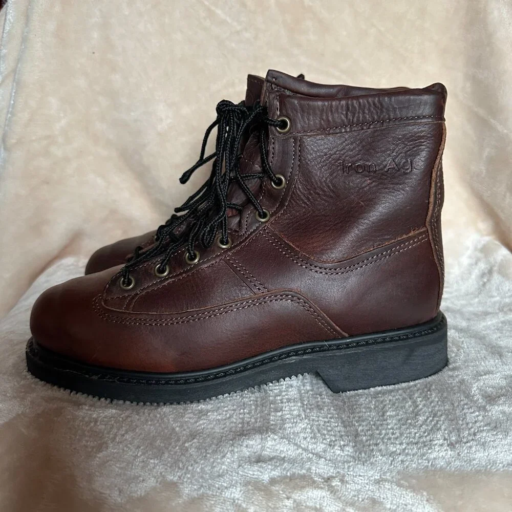 Iron Age Steel Toe EH  Brown Leather Work Boots Made in USA Men's Size 7.5